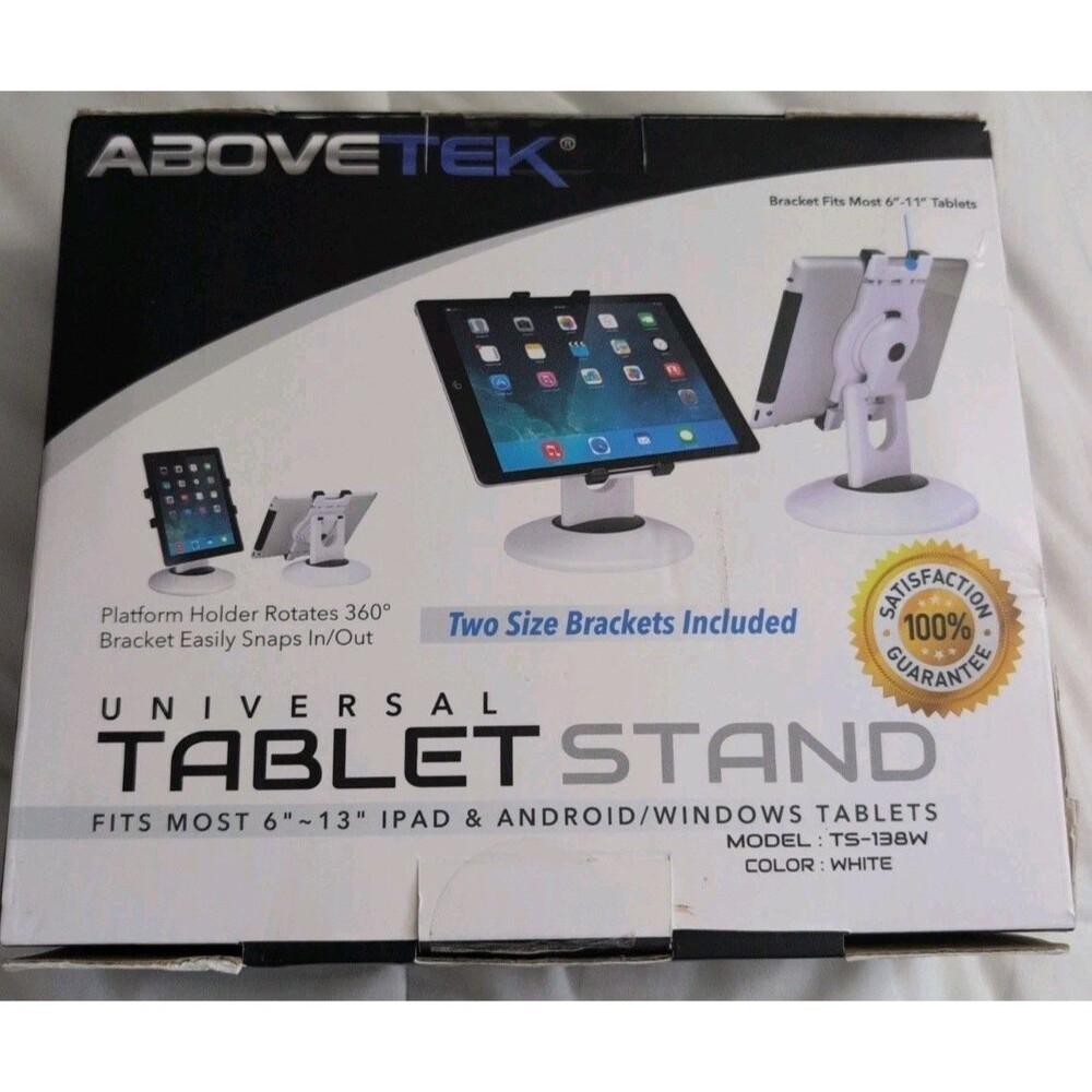 360 Rotating Tablet Stand Abovetek - Desktop Display Adjustable 6" - 13" TS-138W